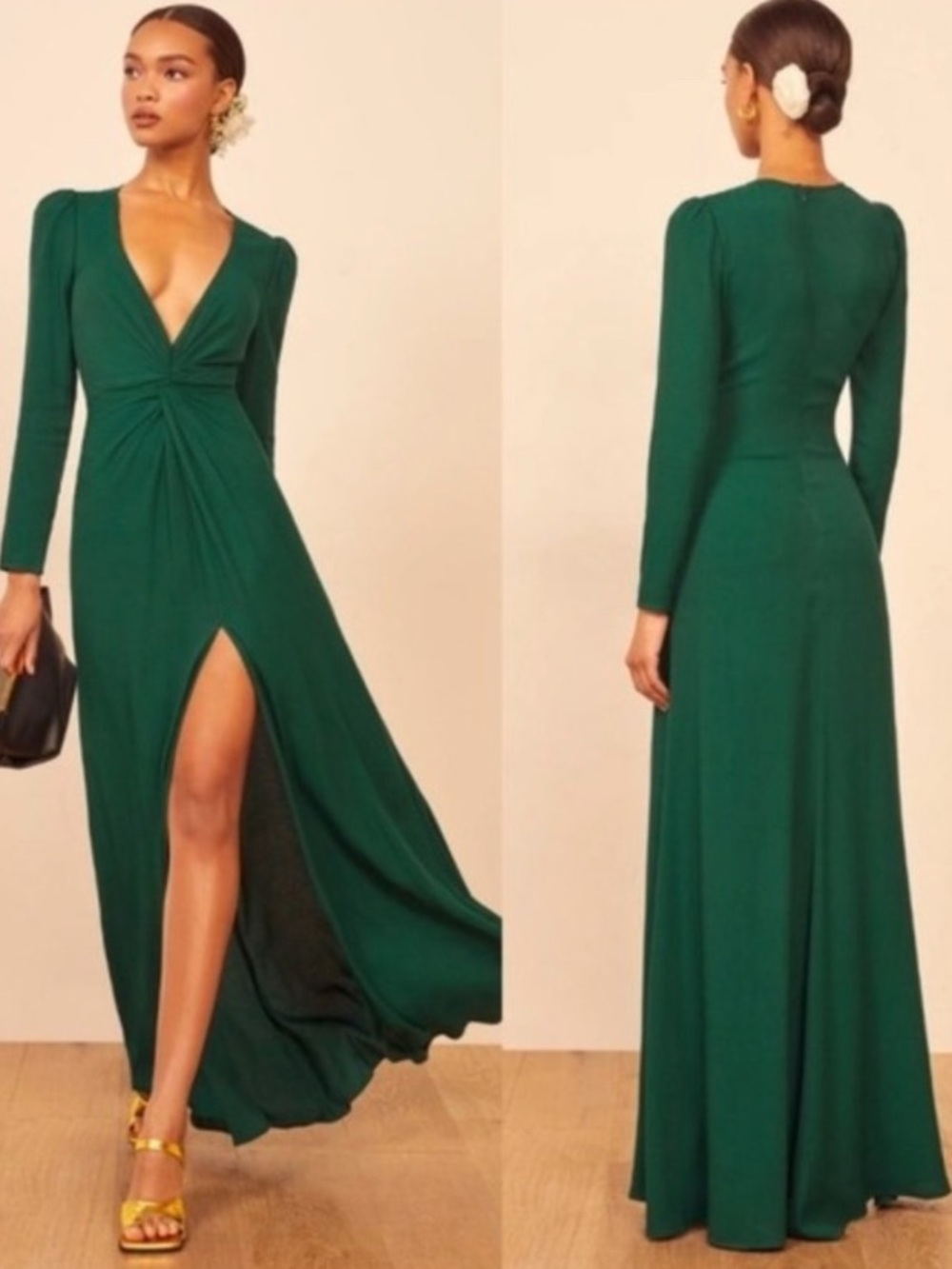Reformation Maxi Dress Long Sleeve Emerald Green Size 2